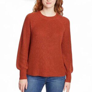 Jessica Simpson Bell Sleeve Rib Knit Crewneck Sweater in Sienna